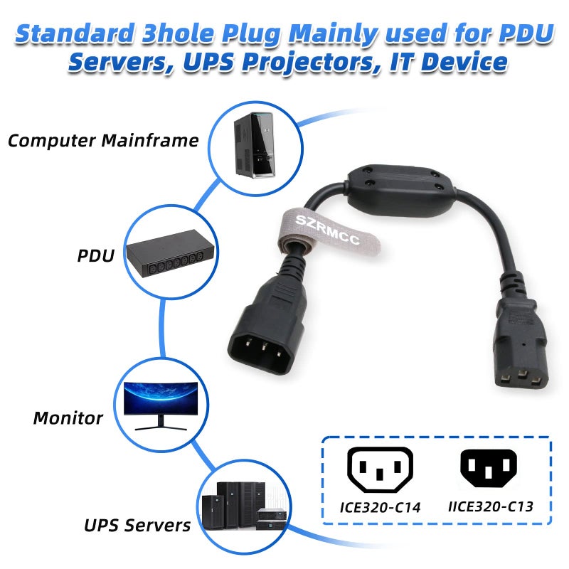 SZRMCC Power Cord Cable IEC 320 C14 to C13 PDU UPS Power Extension Cable with On Off Switch 10A (1pcs) - Image 5